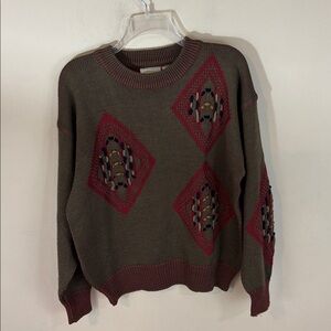 Vintage New River Sweater Wool Blend Textured Aztec Southwestern Size S